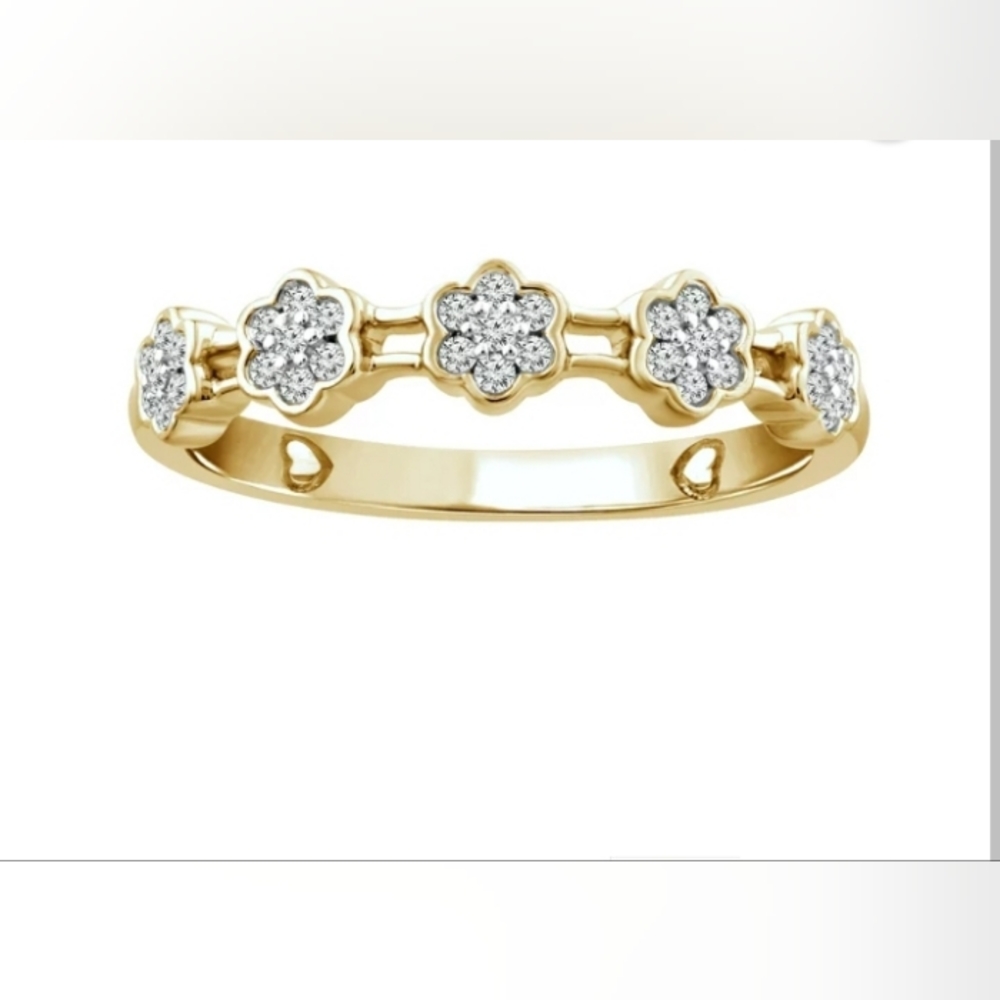 🌺 10K Y/GOLD 1/6 ktw Diamond Floral Band Ring Size 6.25. 💍✨️ STUNNING !